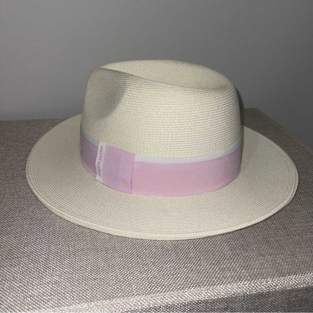 PINEAPPLE & STAR STRAW HAT W PINK BAND